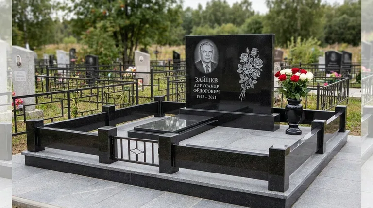 Памятник с гравировкой роз — выполненная работа «Зайцев» в Тюмени