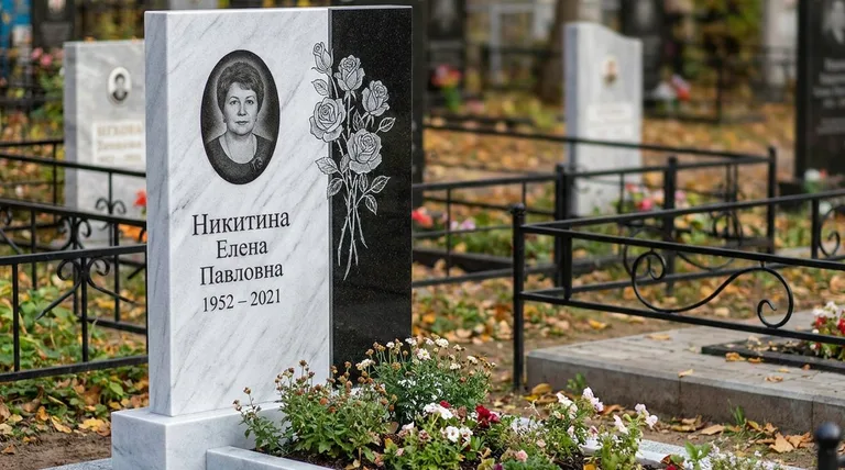 Памятник с гравировкой роз — выполненная работа «Никитина» в Тюмени