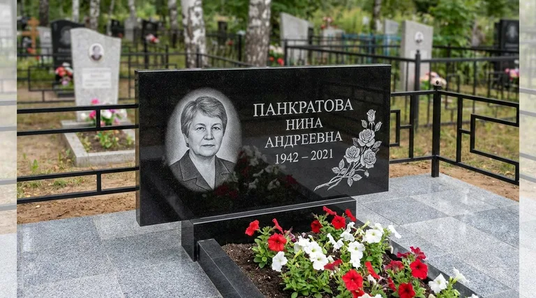 Памятник с гравировкой роз — выполненная работа «Панкратова» в Тюмени