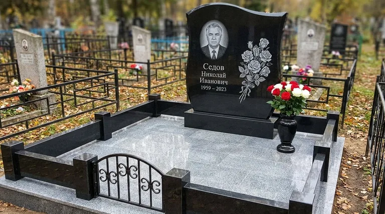 Памятник с гравировкой роз — выполненная работа «Седов» в Тюмени