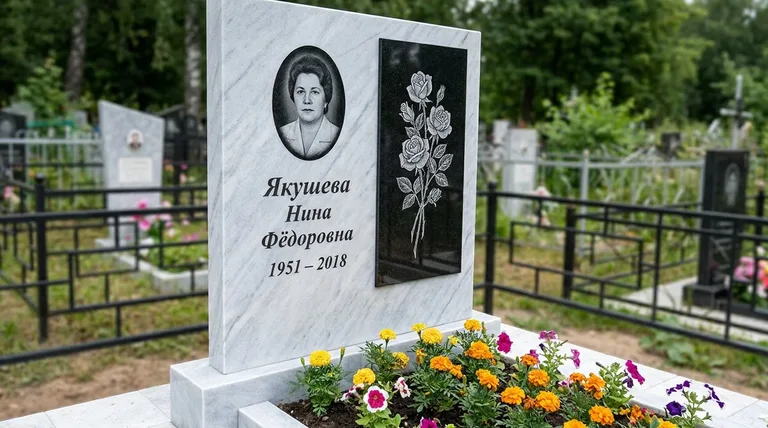 Памятник с гравировкой роз — выполненная работа «Якушева» в Тюмени
