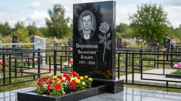 Памятник с гравировкой роз — выполненная работа «Воронцов» в Тюмени