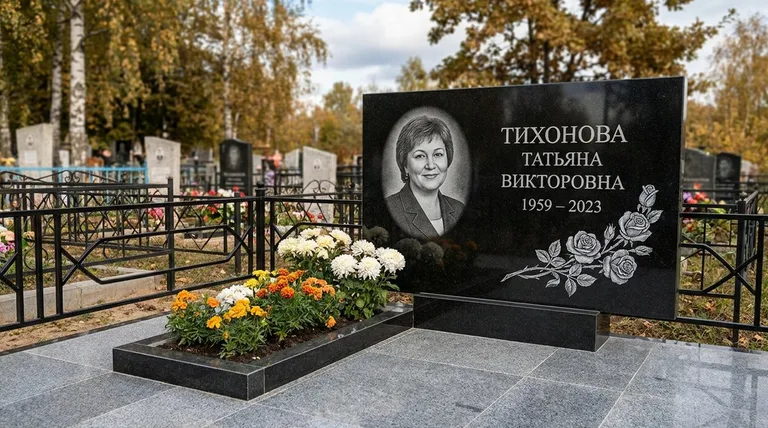 Памятник с гравировкой роз — выполненная работа «Тихонова» в Тюмени