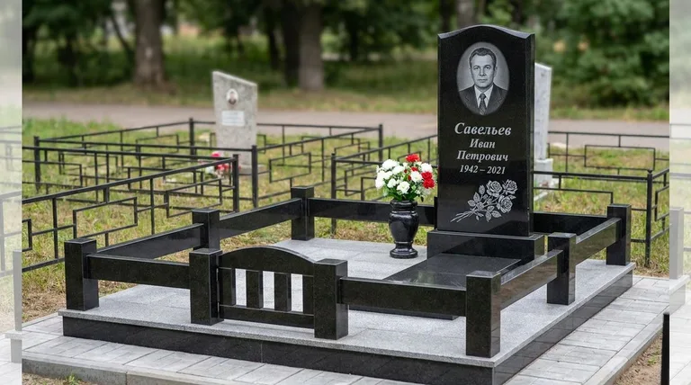 Памятник с гравировкой роз — выполненная работа «Савельев» в Тюмени