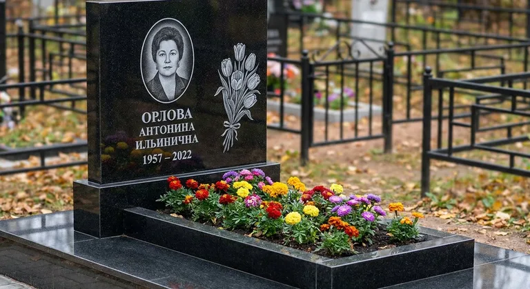 Памятник с гравировкой тюльпанов — выполненная работа «Орлова» в Тюмени