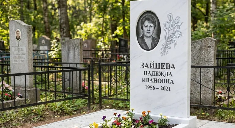 Памятник с гравировкой тюльпанов — выполненная работа «Зайцева» в Тюмени