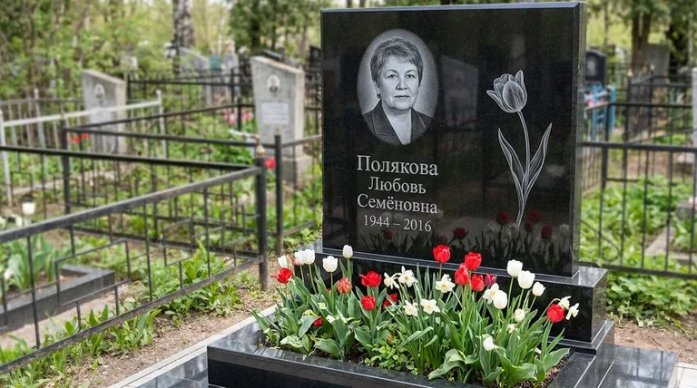 Памятник с гравировкой тюльпанов — выполненная работа «Полякова» в Тюмени