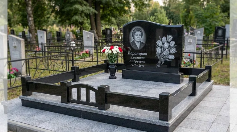 Памятник с гравировкой тюльпанов — выполненная работа «Воронцова» в Тюмени