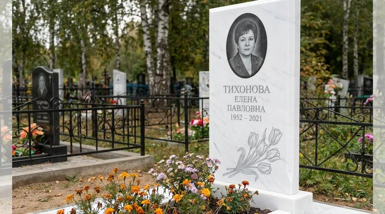 Памятник с гравировкой тюльпанов — выполненная работа «Тихонова» в Тюмени
