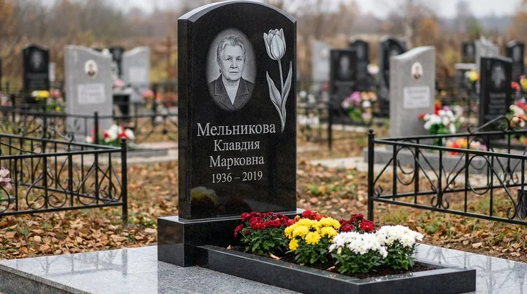 Памятник с гравировкой тюльпанов — выполненная работа «Мельникова» в Тюмени