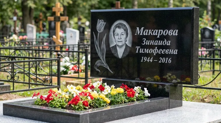 Памятник с гравировкой тюльпанов — выполненная работа «Макарова» в Тюмени