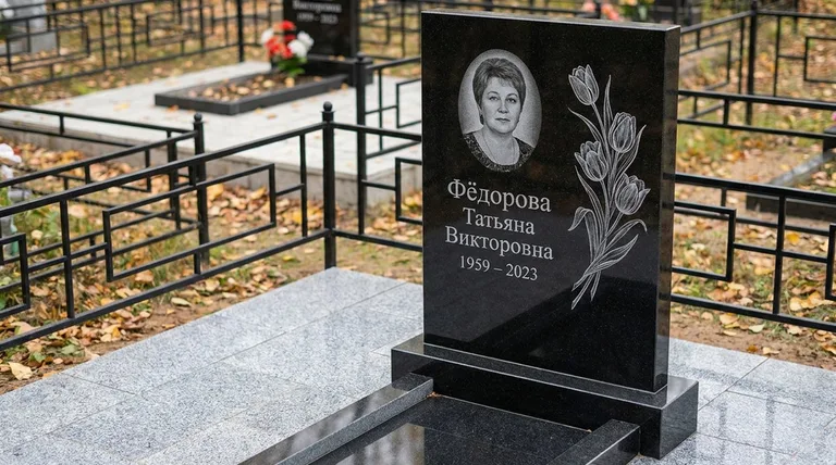Памятник с гравировкой тюльпанов — выполненная работа «Фёдорова» в Тюмени