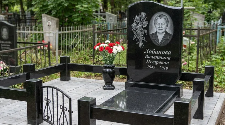 Памятник с гравировкой тюльпанов — выполненная работа «Лобанова» в Тюмени