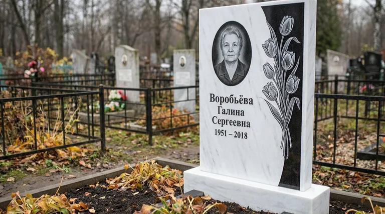Памятник с гравировкой тюльпанов — выполненная работа «Воробьёва» в Тюмени