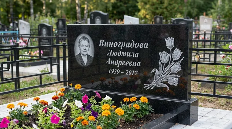 Памятник с гравировкой тюльпанов — выполненная работа «Виноградова» в Тюмени