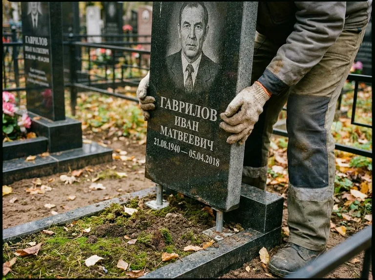 Демонтаж гранитного памятника (стелы) с могилы в Тюмени