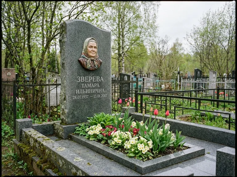 Керамический портрет на летнем кладбище в Тюмени