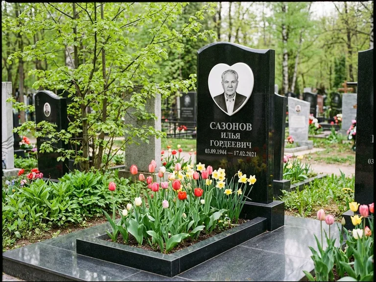 Цветной керамический портрет на памятнике в Тюмени