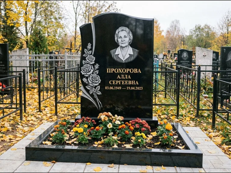 Гравировка портрета на чёрном граните — выполненная работа 20 в Тюмени