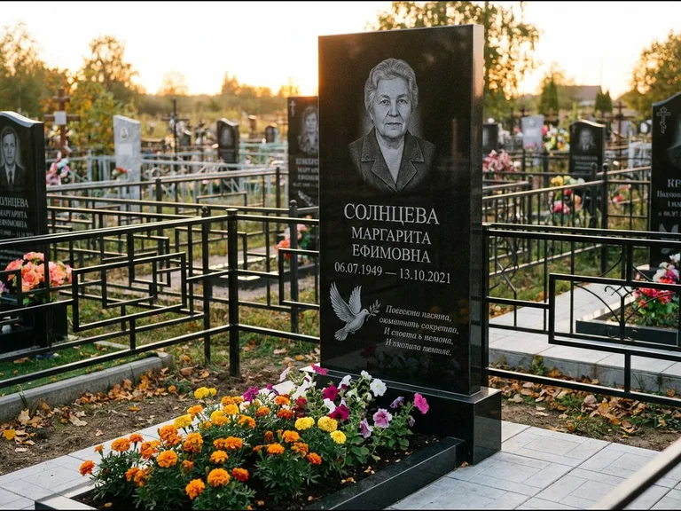 Памятник с гравировкой голубей — гравировка голубя с оливковой ветвью рядом с эпитафией, работа «Солнцева» в Тюмени