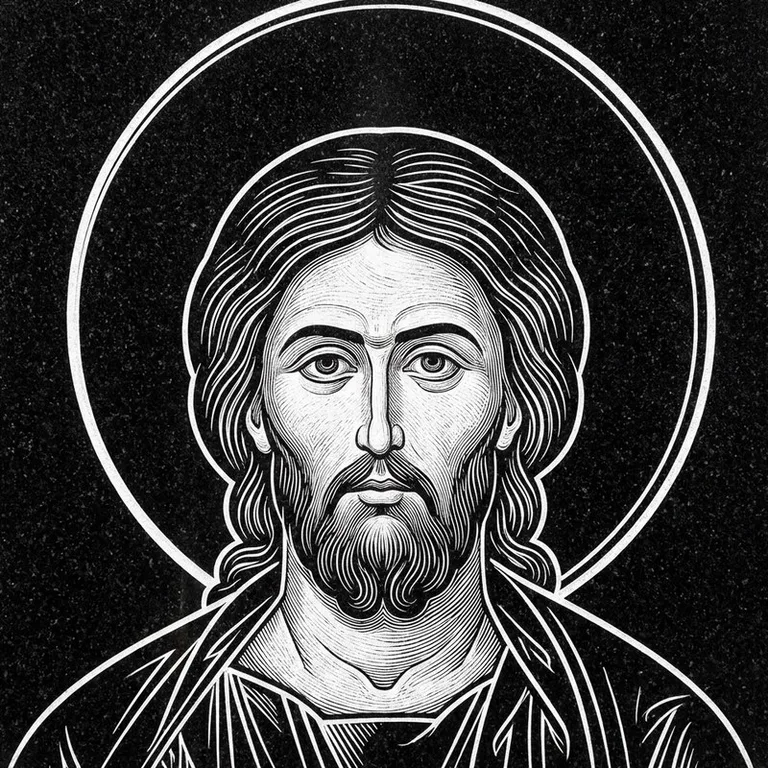 Эскиз иконы: Архангел Михаил — воинам и мужчинам, гравировка на памятник в Тюмени