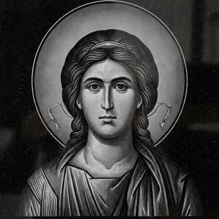 Эскиз иконы: Архангел Михаил (полутон) — образ архангела в полутонах, гравировка на памятник в Тюмени