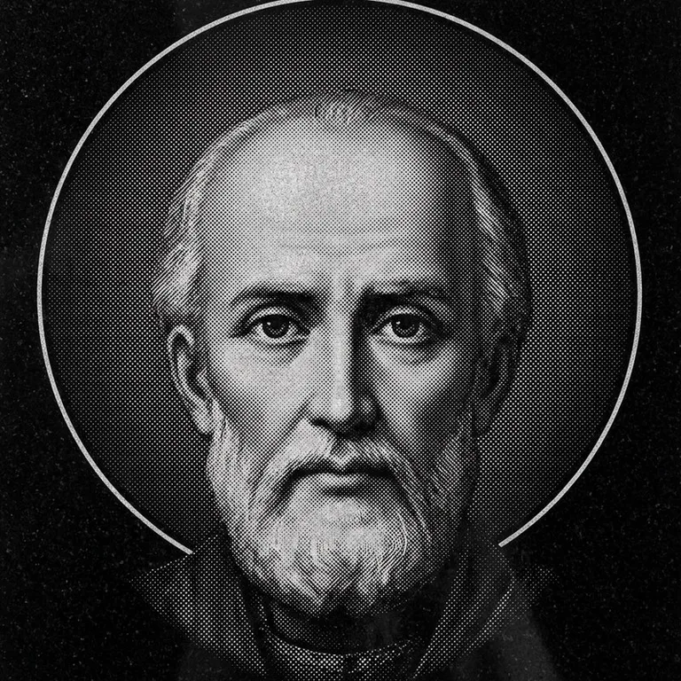Эскиз иконы: Николай Чудотворец (полутон) — объёмный лик святителя, гравировка на памятник в Тюмени