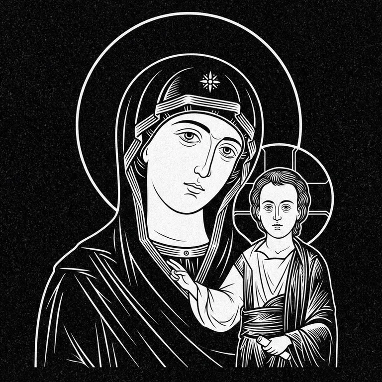 Эскиз иконы: «Утоли моя печали» — облегчение скорби, гравировка на памятник в Тюмени