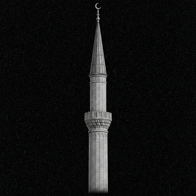 Эскиз: Минарет (фотореализм) — одиночный минарет с полумесяцем в Тюмени