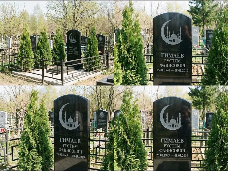 Памятник с гравировкой полумесяца — гравировка полумесяца над силуэтом мечети, работа «Гимаев» в Тюмени