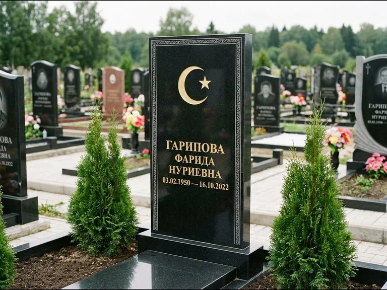 Памятник с гравировкой полумесяца — гравировка полумесяца, работа «Гарипова» в Тюмени