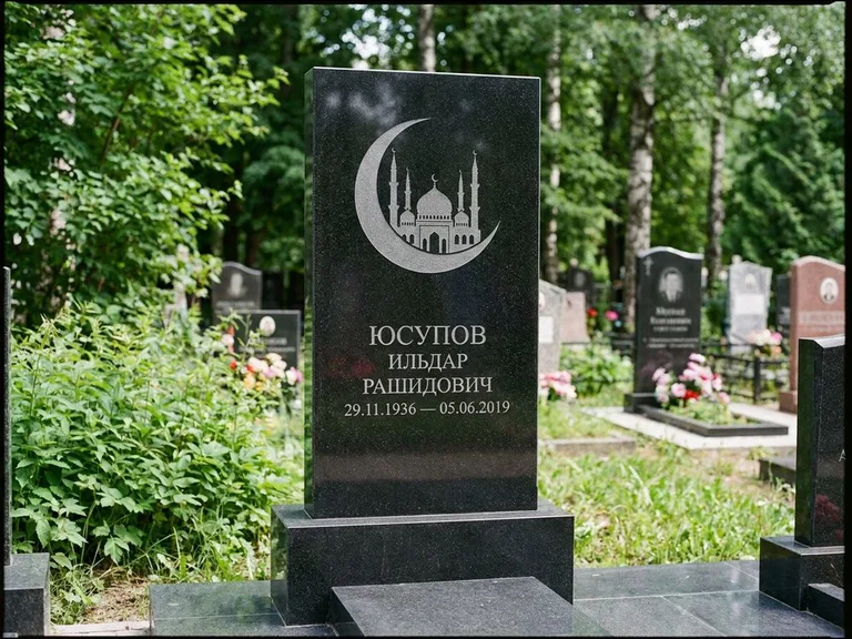 Памятник с гравировкой полумесяца — гравировка полумесяца, работа «Юсупов» в Тюмени