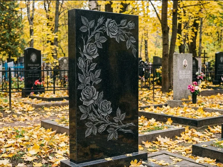 Цветы и орнамент — гравировка с выездом на кладбище в Тюмени