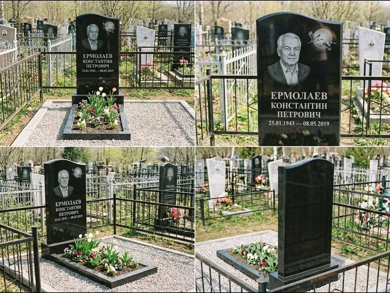 Памятник с гравировкой журавлей — гравировка клина журавлей на фоне солнечного диска, работа «Ермолаев» в Тюмени