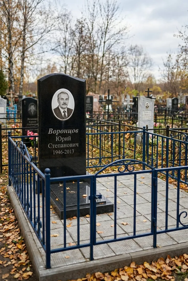 Памятник с оградой на кладбище Ячнево