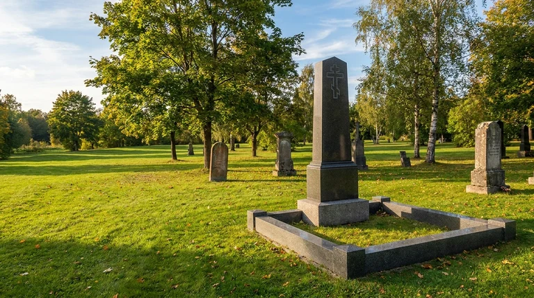 Гранитный памятник на Градском кладбище в Челябинске