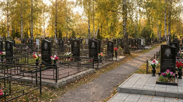 Аллея и старые надгробия на Красненьком кладбище в Петербурге