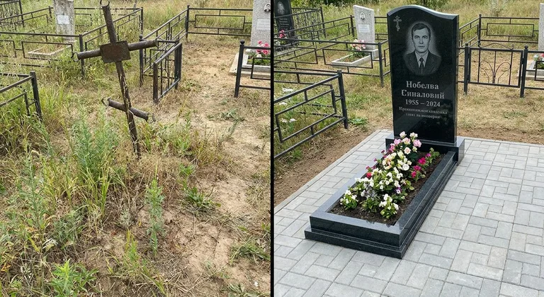 Памятник под ключ: запущенная могила до и ухоженный мемориал после в Тюмени