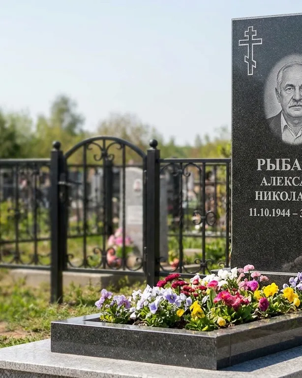 Двойной памятник под ключ с ярким цветником в Тюмени