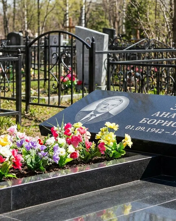 Премиум памятник под ключ с мощением и оградой в Тюмени