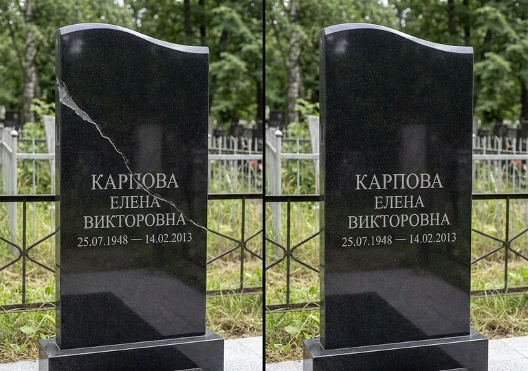 Заделка трещины на чёрном граните: до и после в Тюмени