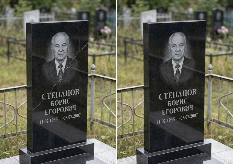 Восстановление надписи и портрета на памятнике: до и после в Тюмени