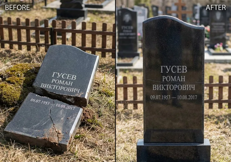 Склейка расколотого памятника: до и после в Тюмени