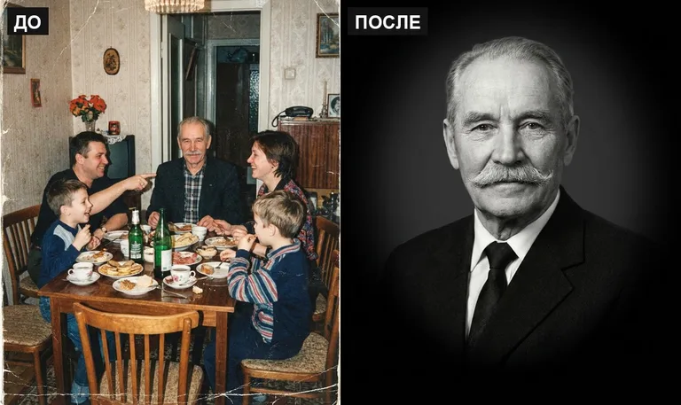 Ретушь фото на памятник — выделение из группового: до и после в Тюмени