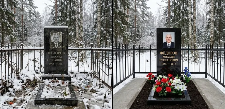 Диптих №20: тротуарная плитка вокруг памятника отмыта аппаратом высокого давления в Тюмени