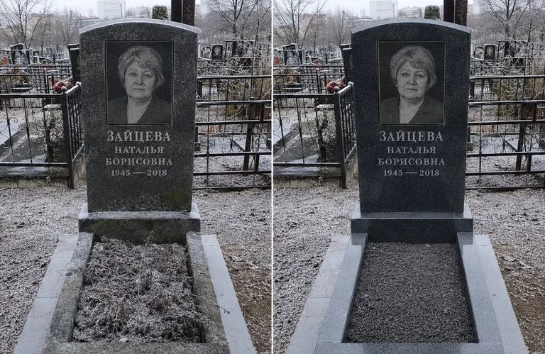 Диптих №10: белый мрамор — убраны жёлтые подтёки, восстановлена белизна стелы в Тюмени