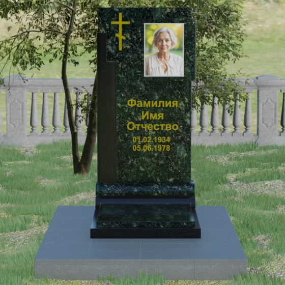 Православный вертикальный памятник с крестом из гранита амфиболит в Ставрополе, гранит Балтик грин, вид 2