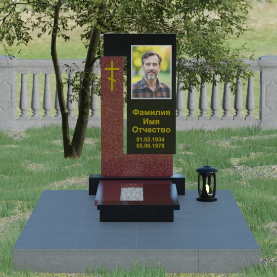 Православный памятник с крестом и мемориальным комплексом в Казани, гранит Габбро-диабаз, вид 2