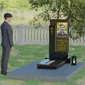 Православный комбинированный памятник с крестом - П005