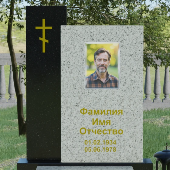Православный комбинированный памятник с крестом и комплексом в Ставрополе, гранит Мансуровский